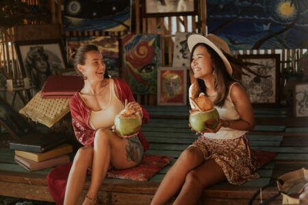 Women Drinking Coconut Juice