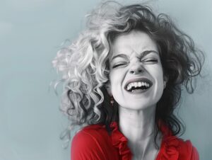 woman, curly hair, laughter