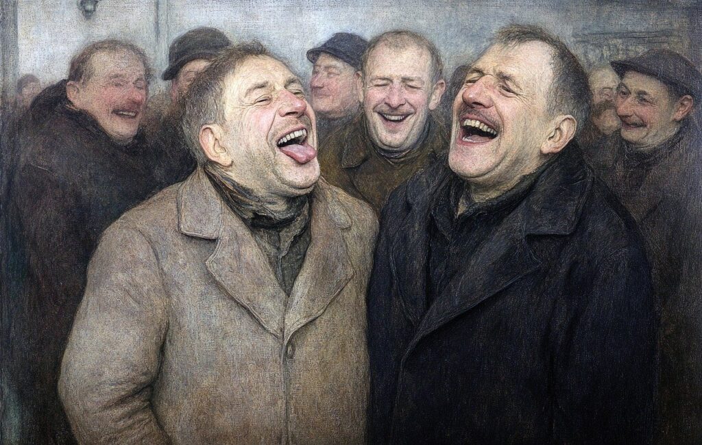 men, laughing